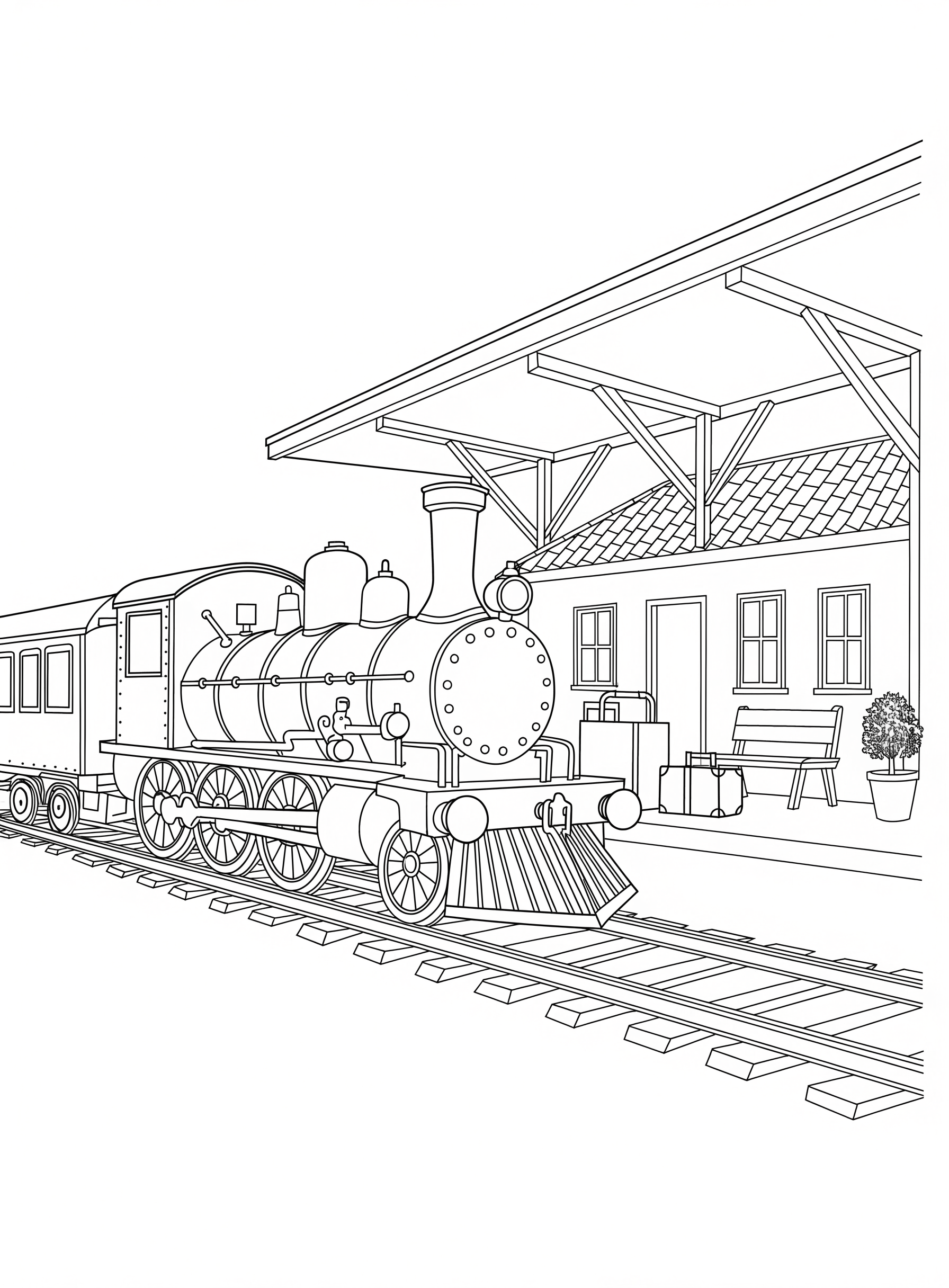 Ausmalbild: Historischer Bahnhof