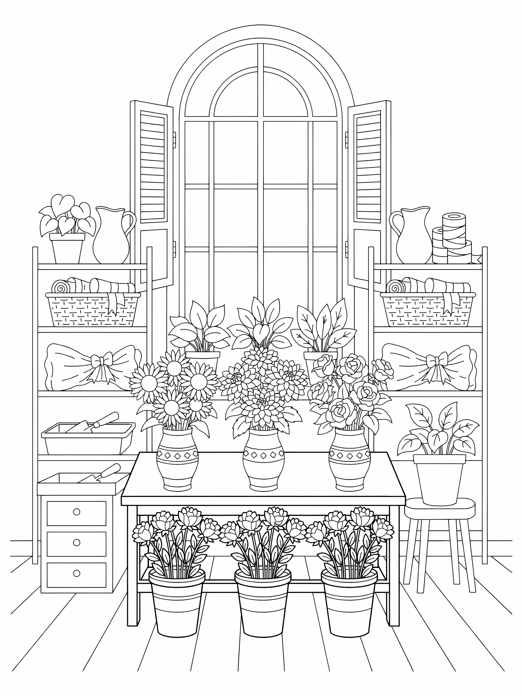 Ausmalbild: Blumenatelier