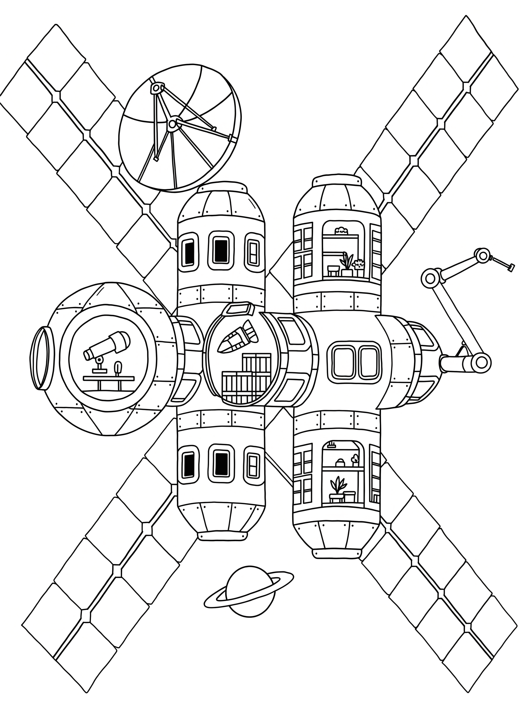 Ausmalbild: Raumstation im Orbit