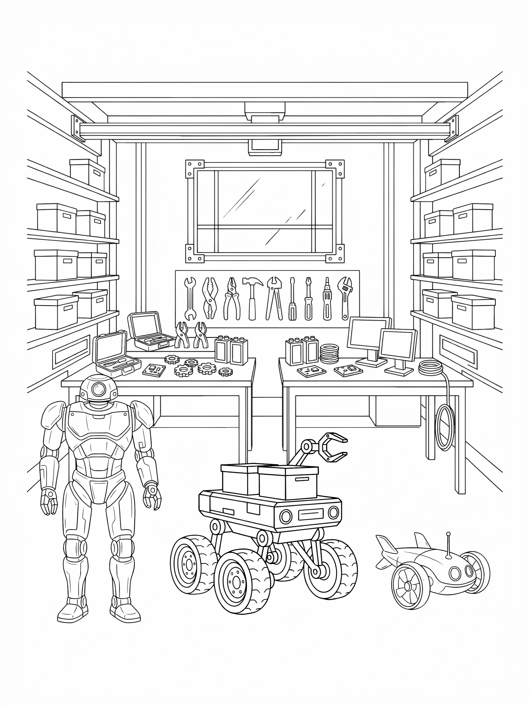 Ausmalbild: Roboterlabor