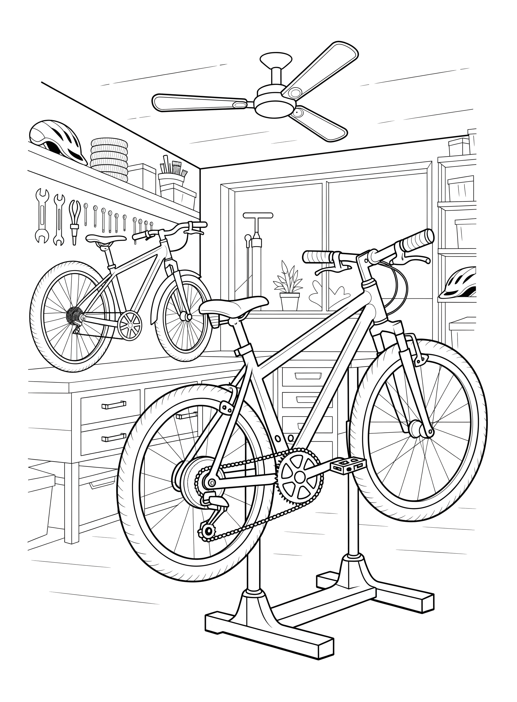 Ausmalbild: Fahrradwerkstatt