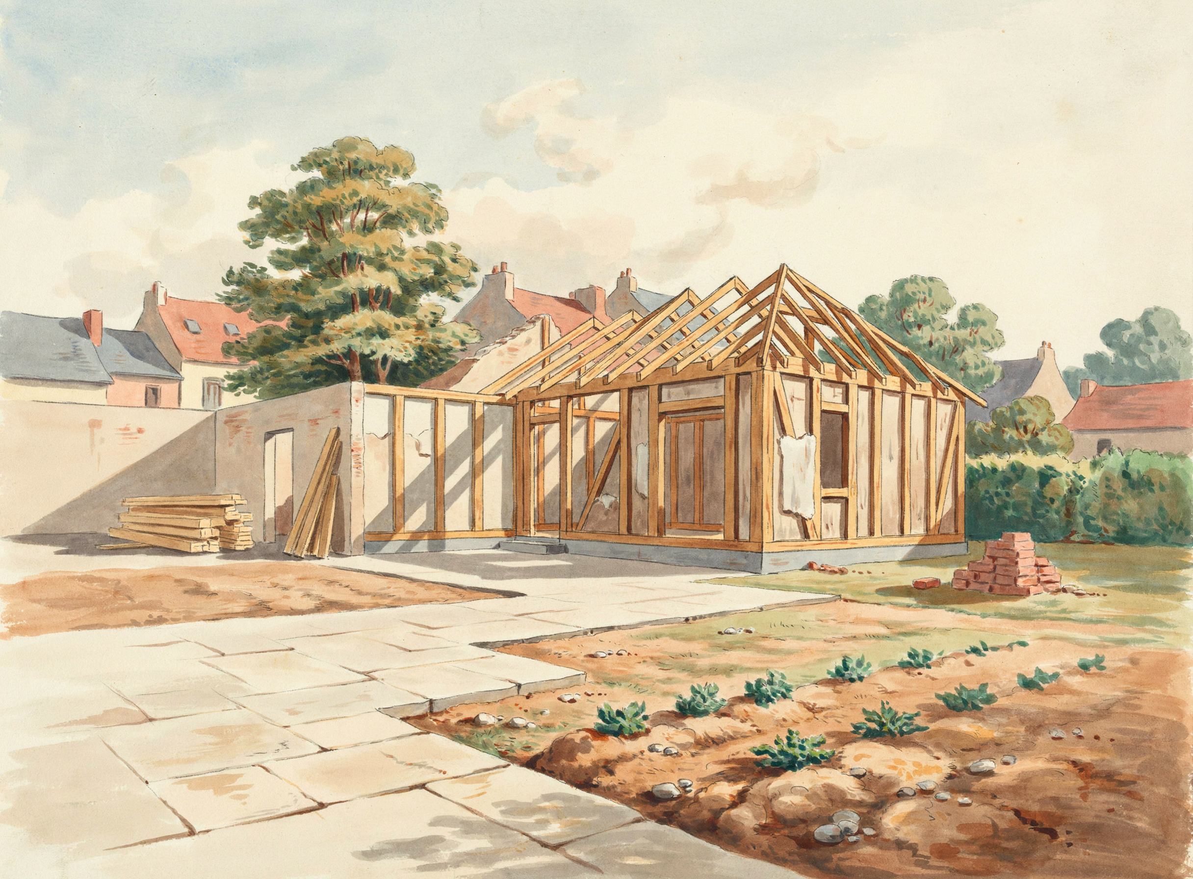 Illustrierte Szene: Baustelle